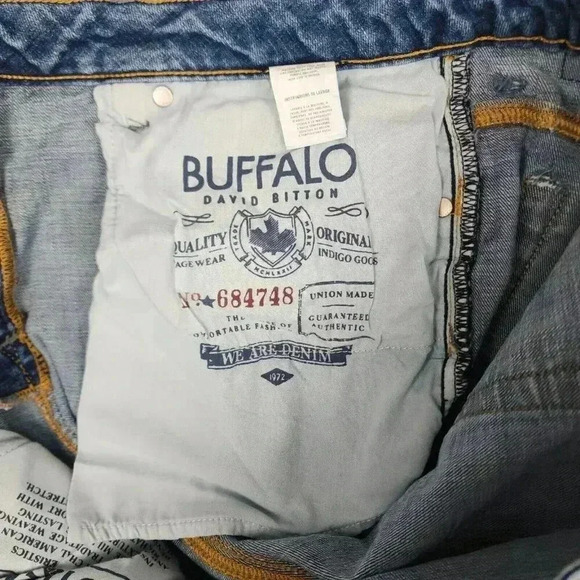 Buffalo David Bitton Mens Jeans Straight Six Stretch Size 34x34 Blue Distressed - Picture 11 of 16